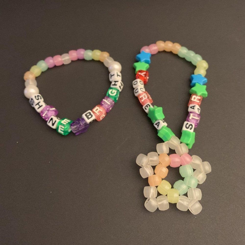 Shine Bright & You're A Star Glow in the Dark Kandi Set Beaded Bracelets Rave